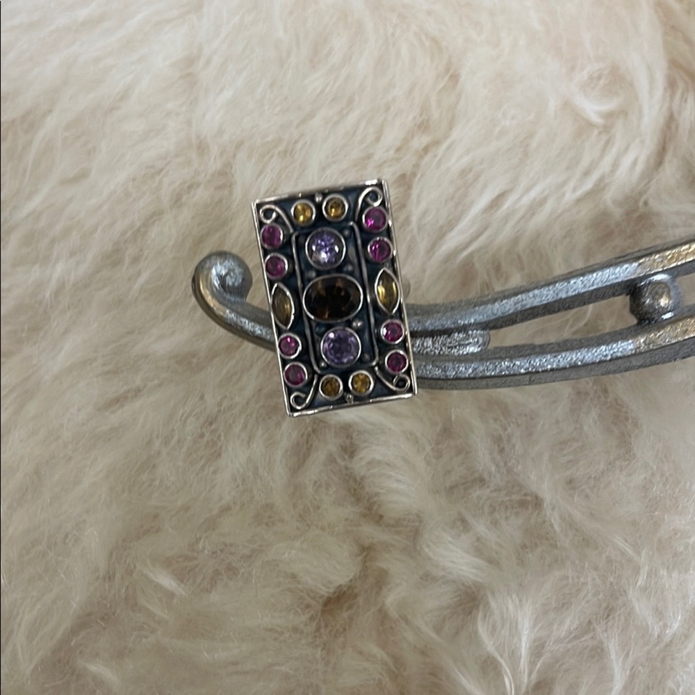 Elegant Sterling Silver and Multicolor Gemstones Ring